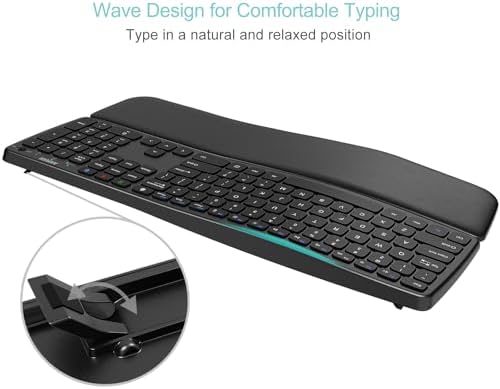 Arteck Multi-Device Ergonomic Wireless Bluetooth Keyboard with Nano USB-A, USB-C Type C Receiver Palm Wrist Rest Full Size Keyboard for Windows iPad OS Android, Computer Desktop Laptop PC Tablet