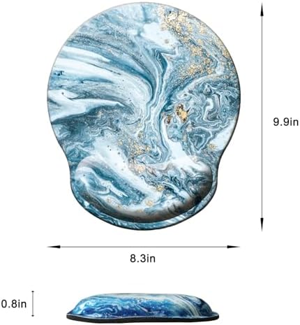Mouse Pad with Wrist Support, Ergonomic Mouse Pad with Memory Foam Wrist Rest Cushion, Non-Slip Rubber Base Gaming Mice Pad for Home Office Computer Laptop, Blue Marble