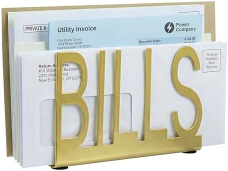 MyGift Gold Metal Mail Sorter, Desktop Bills Letter Holder Organizer