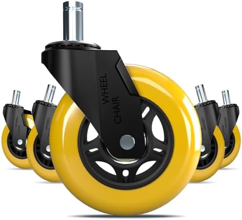 Office Chair Wheels Replacement,3" Rubber Desk Chair Wheels 7/16" Stem,Universal fit for Most Rolling/Gaming Chairs,Floor Protection for Carpet/Hardwood/Tile,Smooth&Quiet Rolling,Set of 5