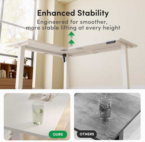 FEZIBO 63" x 55" L-Shaped Standing Desk - Adjustable Corner Desk L Shape, L-Shaped Adjustable Desk with Splice Board, L Shape Standing Desk, White