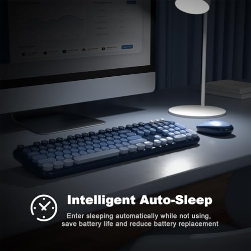 MOFII Wireless Keyboard and Mouse Combo, Full Size 2.4G Retro Round Computer Keyboard and Mouse Set, Plug and Play, for Windows, Computer, Desktop, PC, Notebook - (Sea Blue Gradient)
