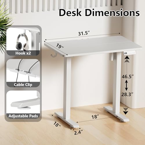 32" Electric Standing Desk, Small Desk 3 Adjustable Height White