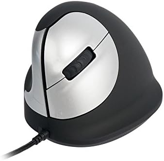 R-Go HE Vertical Ergonomic Mouse, for Left Handed, with Break Software, USB-C/A Wired, Prevents Tennis Elbow/Mouse Arm RSI, Silent Click, 5 Buttons, Compatible Windows/Mac OS, Black/Silver