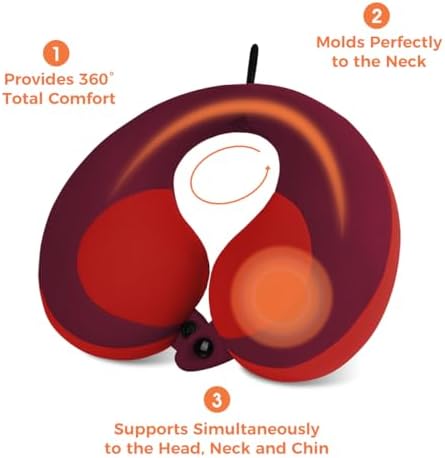 INFANZIA Kids Travel Neck Pillow, Chin Support for Car Seat & Plane, Red