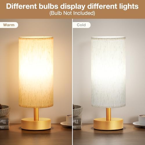 Table Lamps Set of 2 （Cream Shade- Gold Base, 11.6" Inline Control）