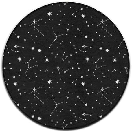 Large Home Decor Mat, Soft Round Yoga Carpet, Non-Slip Machine Washable Kitchen Office Circle Rug Compatible with Zodiac Constellation Galaxy Black Starry Night Stars Glow Dark Midnight