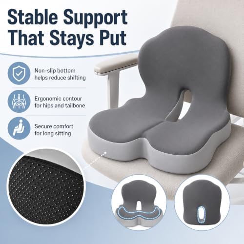 Celnva Orthopedic Seat Cushion – L-Shaped Lumbar Support Memory Foam Comfort for Long Sitting, Ergonomic Support for Office Chair, Wheelchair, Car & Travel (Gray)