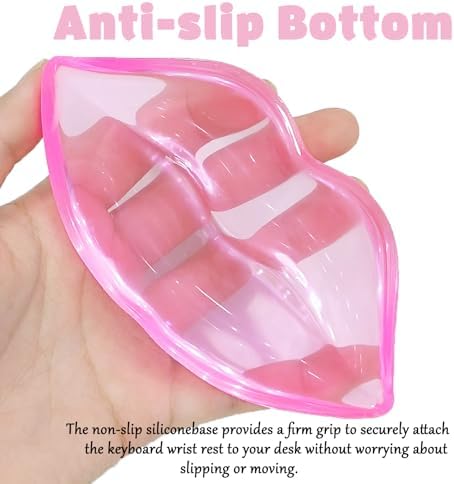 Gel Wrist Rest for Keyboard and Mouse Transparent Pink Lip Elbow Pad Cushion Ergonomic Cute Clear Cool Mouse Wrist Pad Silicone Non-Slip Support for Computer Gaming Home Office Women Girl Hand Pillow