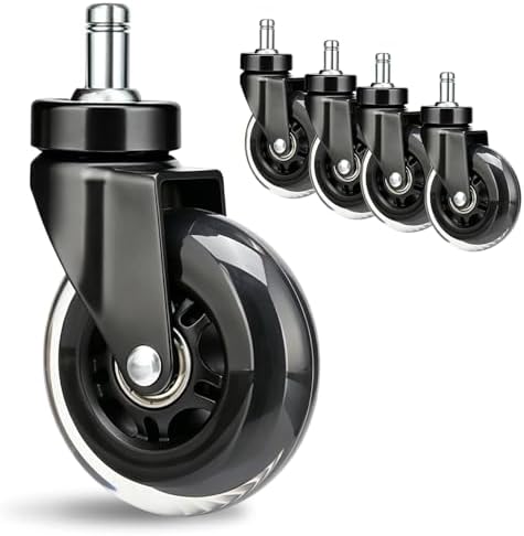 8T8 3" Office Chair Wheels (As Seen On PRC) Replacement Heavy Duty, Universal Rubber Chair Casters Fit 98% Chair, Quiet Smooth Rolling for Hardwood Floor Carpet Mats, Black