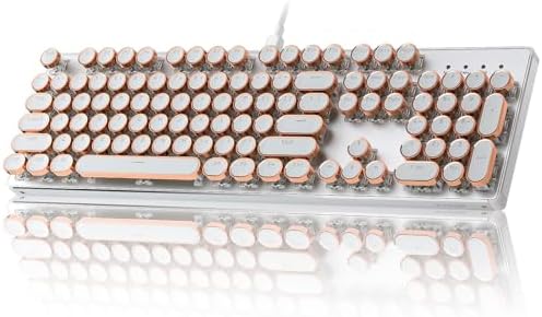 YUNZII QL108 Typewriter Style Mechanical Gaming Keyboard,Full Size Hot Swappable RGB Backlit Keyboards,Metal Panel Retro Punk Round Keycaps,USB Wired Computer Keyboard (Silver, Onyx Gray Switch)