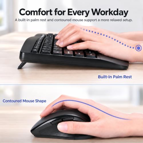 Wireless Keyboard and Mouse Combo, 2.4G Ergonomic Wave Keys, Black