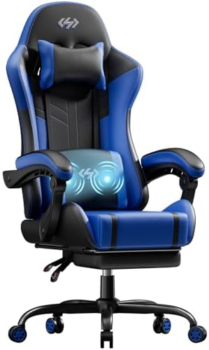 HLDIRECT High Back Gaming Chair, USB Massage Lumbar Support, Black&Blue