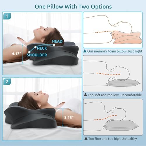 DONAMA Cervical Pillow for Neck and Shoulder Pain Relief, Cooling Contour Memory Foam Pillow, Dual-Height Ergonomic Neck Support Pillow for Side Back Stomach Sleepers with Removable Pillowcase