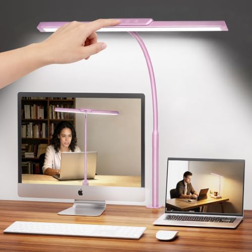 MOICO LED Desk Lamp with Clamp for Office Home-(Pink, 12.8in)