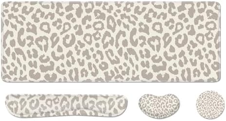 Cheetah Desk Pad and Keyboard Wrist Rest, Large Mouse Pad + Keyboard Pad+Mouse Wrist Support, Non-Slip Desk Mat Protector for Office, Home 31.5×11.8 Inches Leopard