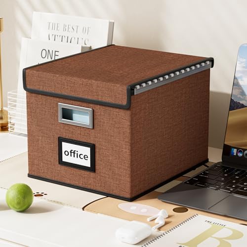 Upgrade Portable File Organizer Box with Lid,Large Linen Hanging Office Document Storage Box with Lid,Collapsible Filing&Storage Box for Office/Decor/Home-14.9x12.7x10.8in,1pk-without folders