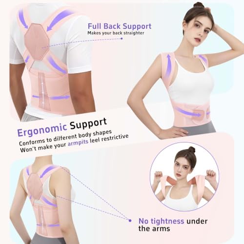 Posture Corrector for Women and Men Back Brace Upper Back Support Adjustable Breathable Shoulder Straightener (Pink, Medium)