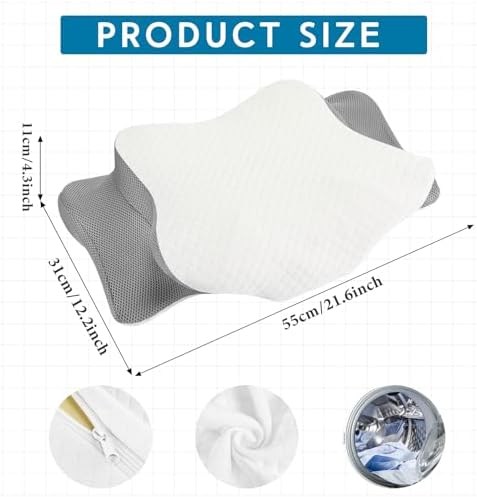 HunnmingRe Pillow Case for Cervical Neck, Light Gray, White, Standard Size