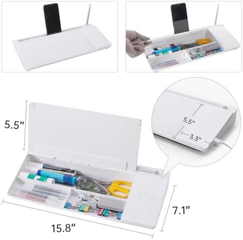 Small Glass Desktop Whiteboard Dry-Erase-Board - Computer Keyboard Stand with Wireless Charger White Board Surface Pad with Drawer, Desk Organizers with Accessories for Office, Home, School Supplies