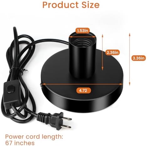 Table Lamp Base, E26/E27 Plug in Lamp Holder with Switch, Black