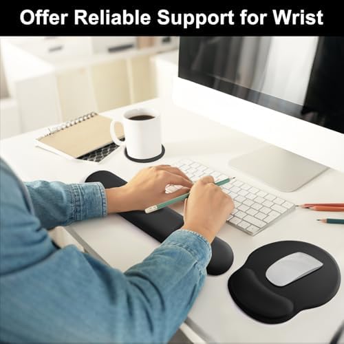 Keyboard Wrist Rest Mouse Pad with Wrist Support, Gaming Mousepad with Non-Slip Base, Ergonomic Mouse Wrist Arm Cushion Support for Home Office Laptop Computer, Easy Typing for Pain Relief, Black