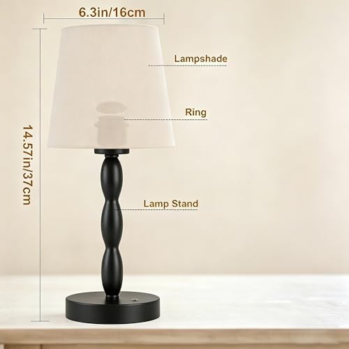 CASTLELIFE Rechargeable Cordless Table Lamp, 5000mAh Battery Powered Touch Desk Lamp, 3-Level & Stepless Dimmable Night Light, Portable Bedside Lamp for Bedroom, Outdoor, Bulb Included, Black