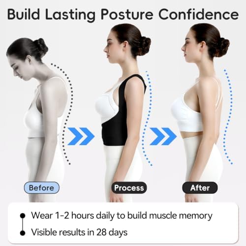 babaka Posture Corrector for Women and Men, Invisible Lightweight Adjustable Back Brace for Upper and Lower Back Pain Relief, Hunchback, Hump, Scoliosis, Thoracic, Spine Corrector Under Clothes (Black, Medium, Waist: 29''-35'')