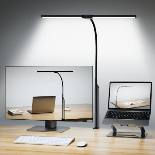 Voncerus LED Desk Lamp for Home Office, Double Head Desk Light with Clamp