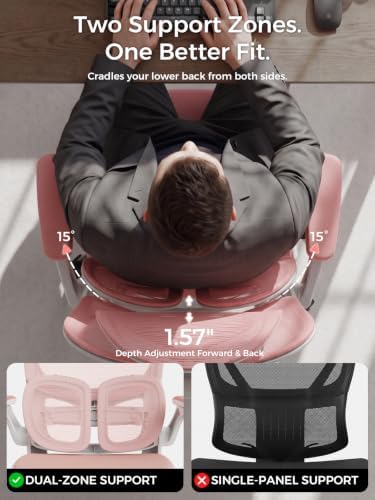 Ergonomic Office Desk Chair, Adjustable Dual Lumbar Support & Thick Seat