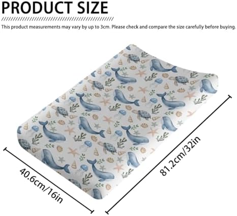 Watercolor Ocean Whale Sea Turtle Starfish Seashells Pattern Baby Changing Pad Cover, Unisex Sea Animal Nursery Diaper Changing Table Pad Mat Sheet for Boys Girls-16x32