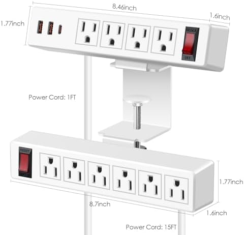 VILONG Desk Clamp Dual Layer Power Strip, 20W USB-C, 700J Surge Protector