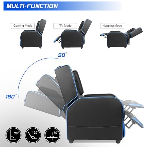 BOSSIN 400lbs Big and Tall Gaming Recliner Chair, PU Leather Seating, Blue