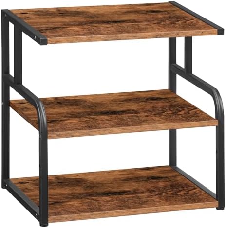HOOBRO Printer Stand, 3-Tier Desktop Printer Table, Under Desk Printer Storage Office Organizer, Storage Rack with Adjustable Shelf, for Home Office, Kitchen, Living Room, Rustic Brown BF06PS01