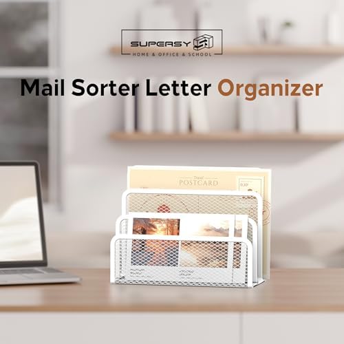 Mail Organizer Countertop for Desk, Mail File Holder with 3-Slot, White
