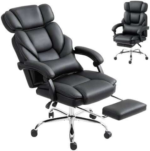 HOMCOM High Back Office Chair with Footrest, Adjustable Headrest, Black
