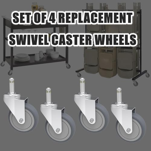 RILIDRI 2-Inch Swivel Stem Caster, 7/16-Inch Stem Diameter Rubber Wheel, Thermoplastic Rubber TPR Replacement Wheels for Weber Grill Shop Vac - 4 Pack