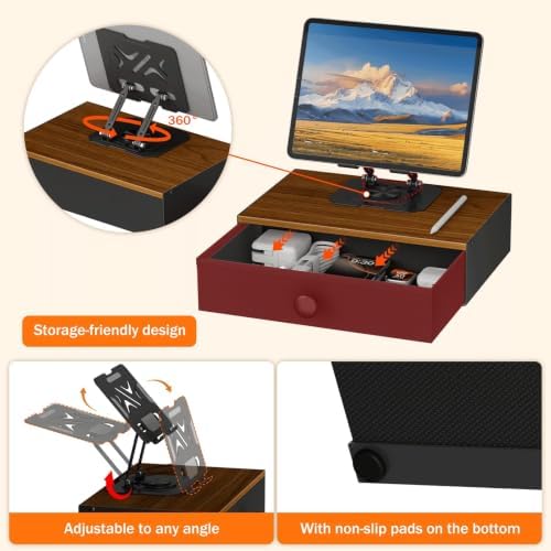 Desk Drawer Organizer for ipad Accessory,Desk Organizers and Accessories,360°Adjustable Rotation Tablet Holder Stand,Compatible with 4.7-16.9" iPads, Surface Tablets, Portable Monitors, Kindle & More