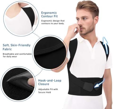 Posture Corrector for Women Men Back Brace hunchback Straightener Adjustable Shoulder Straps Upright Full-Back Correction Upper Support Hunchback Scoliosis Kyphosis Thoracic Instant Hump Pain (Black, X-Large)