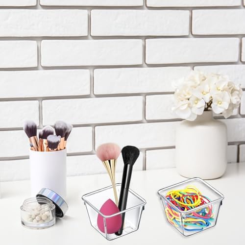8 PCS Stackable Clear Drawer Organizers 3" x 3" x 2" Square Trays Small Makeup Vanity Storage Bins Clear Desk Drawer Organization Container Dividers for Office Bathroom Kitchen Utensil