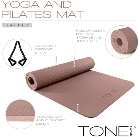 TONE Fitness 1/4" Yoga Mat, Non-Slip Exercise & Pilates Mat with Strap