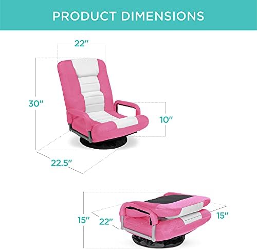 Best Choice Products Swivel Gaming Chair 360 Degree Multipurpose Floor Chair Rocker for TV, Reading, Playing Video Games w/Lumbar Support, Armrest Handles, Adjustable Foldable Backrest - Pink/White