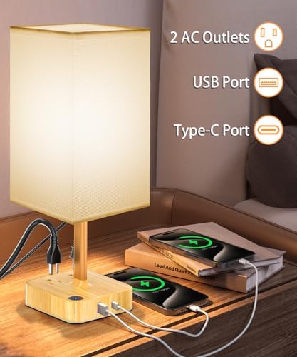 Touch Bedside Table Lamps for Bedroom Night Stands with Charging Station