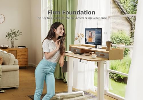 YDN Standing Desk with Drawers, Mobile Stand Up Desk 48 Inch, Natural