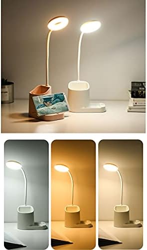LED Desk Lamp, Home Office Eye-Caring Desk Light, with Pen Holder/Phone Holder/USB Charging Port Table Lamps, 3 Lighting Modes, Touch Control, Blue Light Filter, Reading Lamp, 1200mAh White