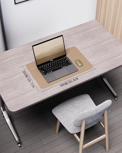 YSAGi Double-Sided Desk Pad, Leather Desk Mat, Eco Cork Desk Pad Protector, Large Mouse Pad for Desk, Waterproof Desk Blotter Pad, Writing Pad for Office/Home(23.6"x13.7",Apricot)