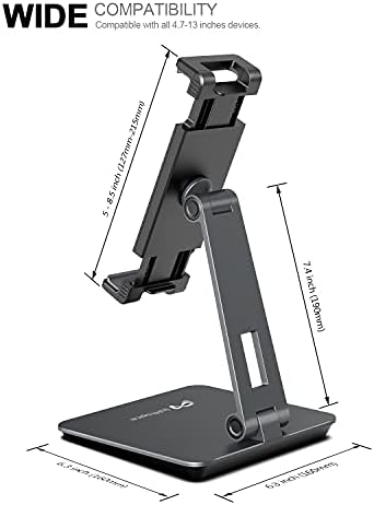 iPad Holder Stand, Heavy Aluminum Alloy Multi-Angle Foldable Tablet Stand Holder for 4.7''- 13'' Screen Surface Pro Series, iPad Series, Pro, Mini, Air, Samsung Galaxy Tabs and More (Dark Grey)