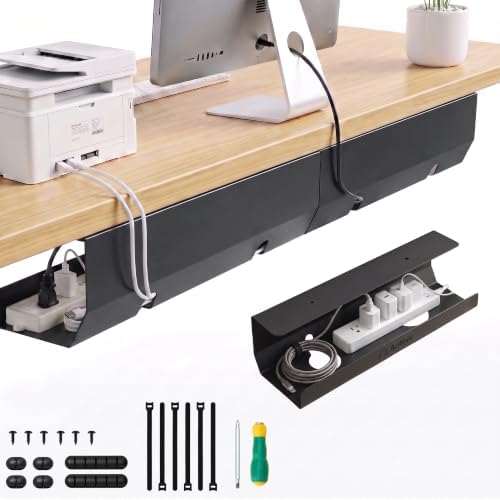 Aothia Under Desk Cable Management Tray, 2 Pack (16.5 in, Metal, Black)