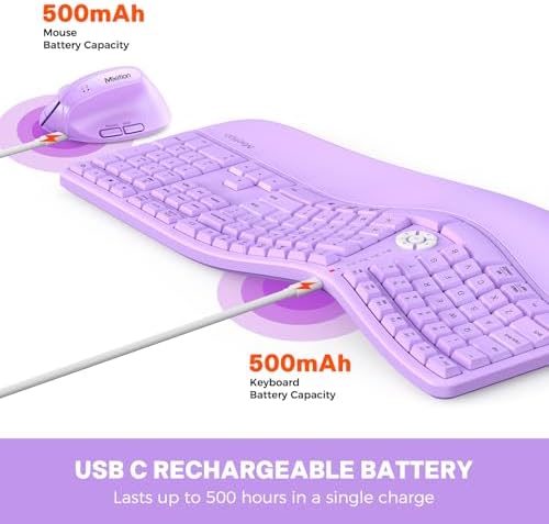 MEETION Ergonomic Keyboard Mouse Combo, Split Design Vertical Mouse, Purple