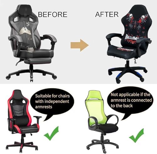 Gaming Chair Covers Slipcovers, Stretch Removable Washable Computer Reclining Gaming Chair Protector Slipcovers with Armrest Cover (No Chairs) (Halloween-Butterfly)